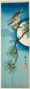 Coucou, branche de pin et pleine lune - Utagawa Hiroshige