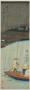 Vue lointaine du temple Kinryuzan depuis la rivière Asakusa, de la série "Lieux célèbres d