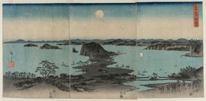 Huit vues de Kanazawa la nuit - Utagawa Hiroshige