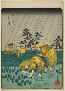 Ejiri, de la série "Les cinquante-trois stations [du Tokaido] (Gojusan tsugi)," également connue sous le nom de Figure Tokaido (Jinbutsu Tokaido)