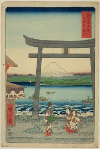 Entrée à Enoshima dans la province de Sagami (Sagami Enoshima iriguchi), de la série "Trente-six vues du mont Fuji (Fuji sanjurokkei)" - Utagawa Hiroshige