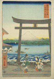 Entrée à Enoshima dans la province de Sagami (Sagami Enoshima iriguchi), de la série "Trente-six vues du mont Fuji (Fuji sanjurokkei)" - Utagawa Hiroshige