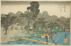 Averse du soir sur la rive de la rivière Tadasu (Tadasugawara no yudachi), de la série "Lieux célèbres de Kyoto (Kyoto meisho no uchi)" - Utagawa Hiroshige