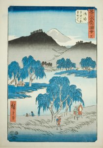 Goyu : Plaine de Motono et col de Motosaka (Goyu, Motonogahara Motozaka goe), n° 36 de la série "Vues célèbres des cinquante-trois stations (Gojusan tsugi meisho zue)", également connue sous le nom de Tokaido vertical