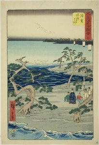 Hamamatsu : Les célèbres pins murmurants (Hamamatsu, meisho zazanza no matsu), no. 30 de la série "Sites célèbres des cinquante-trois stations (Gojusan tsugi meisho zue)," également connue sous le nom de Tokaido vertical - Utagawa Hiroshige