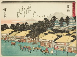 Hamamatsu, de la série "Les cinquante-trois stations du Tokaido (Tokaido gojusan tsugi)", également connue sous le nom de Tokaido avec poème (Kyoka iri Tokaido) - Utagawa Hiroshige