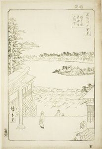 Vue du sommet de la colline depuis le sanctuaire Yushima Tenjin (Yushima Tenjin sakaue tenbo), de la série "Cent vues célèbres d