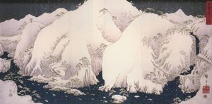 Hiroshige, Une rivière parmi les montagnes enneigées - Utagawa Hiroshige