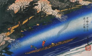 Hiroshige Polissant un radeau sur une rivière - Utagawa Hiroshige