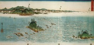 Hiroshige, Tourbillons sur une côte rocheuse