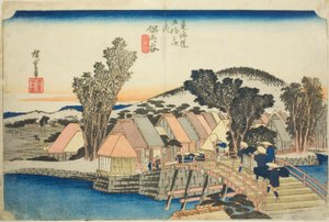 Hodogaya : Pont Shinmachi (Hodogaya, Shinmachibashi), de la série "Les cinquante-trois stations de la route du Tokaido" (Tokaido gojusan tsugi no uchi), également connue sous le nom de Hoeido Tokaido - Utagawa Hiroshige