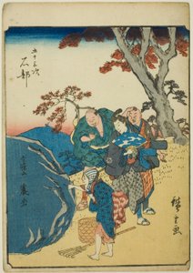 Ishibe, de la série "Les Cinquante-trois Stations [du Tokaido] (Gojusan tsugi)," également connue sous le nom de Figure Tokaido (Jinbutsu Tokaido) - Utagawa Hiroshige