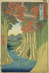 Province de Kai : Pont des Singes (Kai, Saruhashi), de la série "Lieux célèbres des soixante et quelques provinces (Rokujuyoshu meisho zue)" - Utagawa Hiroshige