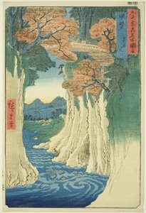 Province de Kai : Pont des singes (Kai, Saruhashi), de la série "Lieux célèbres des soixante et quelques provinces (Rokujuyoshu meisho zue)" - Utagawa Hiroshige