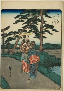 Kakegawa, de la série "Les cinquante-trois stations [du Tokaido] (Gojusan tsugi)", également connue sous le nom de Figure Tokaido (Jinbutsu Tokaido) - Utagawa Hiroshige