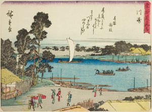 Kawasaki, de la série "Cinquante-trois stations du Tokaido (Tokaido gojusan tsugi)", également connue sous le nom de Tokaido avec poème (Kyoka iri Tokaido)