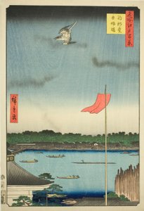 Salle Komagata et pont Azuma (Komagatado Azumabashi), de la série "Cent vues célèbres d