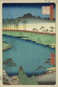 Sanctuaire Kumano Junisha à Tsunohazu, connu sous le nom de Juniso (Tsunohazu Kumano Junisha, zokusho Juniso), de la série "Cent vues célèbres d