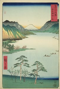 Lac Suwa dans la province de Shinano, de la série "Trente-six vues du mont Fuji" - Utagawa Hiroshige