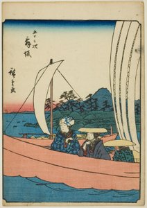 Maisaka, de la série "Les cinquante-trois stations [du Tokaido] (Gojusan tsugi)," également connue sous le nom de Tokaido des figures (Jinbutsu Tokaido) - Utagawa Hiroshige