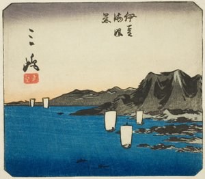 Mishima, section de la feuille n° 3 de la série "Images découpées du Tokaido (Tokaido harimaze zue)"