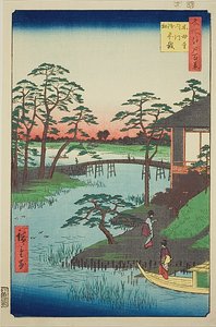 Temple Mokubo, bras de mer Uchigawa, Gozensaihata (Mokuboji Uchigawa Gozensaihata), n° 92 de la série "Cent vues célèbres d