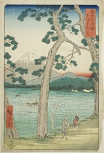 Mont Fuji vu de la gauche sur le Tokaido (Tokaido hidari Fuji), de la série "Trente-six vues du mont Fuji (Fuji sanjurokkei)" - Utagawa Hiroshige