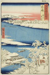 Province de Musashi : Matin après la neige sur la rivière Sumida, de la série "Lieux célèbres des soixante et quelques provinces" - Utagawa Hiroshige