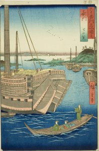 Province de Nagato : Shimonoseki (Nagato, Shimonoseki), de la série "Lieux célèbres des soixante et quelques provinces (Rokujuyoshu meisho zue)" - Utagawa Hiroshige
