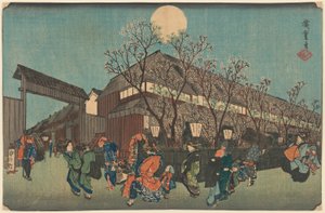 Procession nocturne sous les cerisiers en fleurs le long du Nakanoch? à Shin Yoshiwara