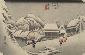 Neige nocturne à Kanbara, de la série Cinquante-trois stations du Tōkaidō