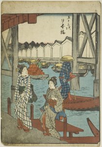 Pont Nihon (Nihonbashi), de la série "Les Cinquante-trois Stations [du Tokaido] (Gojusan tsugi)," également connu sous le nom de Tokaido des Figures (Jinbutsu Tokaido)