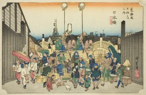 Nihonbashi : Procession en départ, de la série "Les cinquante-trois stations de la route du Tokaido" - Utagawa Hiroshige