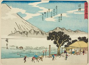 Numazu, de la série "Cinquante-trois stations du Tokaido (Tokaido gojusan tsugi)," également connue sous le nom de Tokaido avec poème (Kyoka iri Tokaido) - Utagawa Hiroshige
