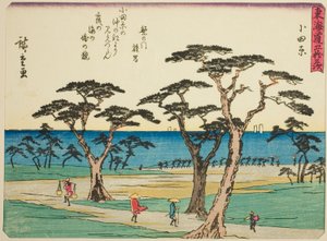 Odawara, de la série "Les cinquante-trois stations du Tokaido (Tokaido gojusan tsugi)", également connue sous le nom de Tokaido avec poème (Kyoka iri Tokaido) - Utagawa Hiroshige