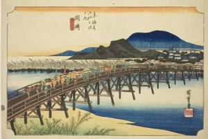 Okazaki : Pont Yahagi, de la série "Les Cinquante-trois Stations du Tokaido" - Utagawa Hiroshige
