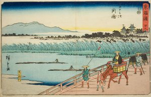 Okazaki : Rivière Yahagi—No. 39, de la série "Les cinquante-trois stations du Tokaido" - Utagawa Hiroshige
