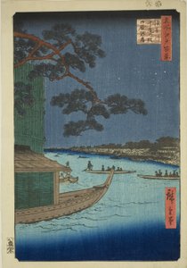Pin du Succès et Oumayagashi, Rivière Asakusa (Asakusagawa Shubi no matsu Oumayagashi), de la série "Cent Vues Célèbres d