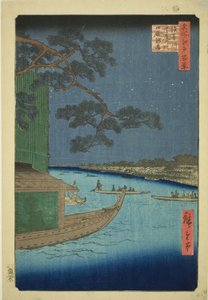 Pin du succès et Oumayagashi, rivière Asakusa (Asakusagawa shubi no matsu Oumayagashi), de la série "Cent vues célèbres d