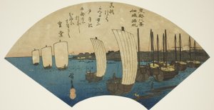 Voiles de retour à Tsukudajima, de la série "Huit vues de la capitale orientale" - Utagawa Hiroshige