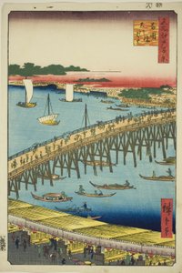 Pont de Ryogoku et la grande berge (Ryogokubashi Okawabata), de la série "Cent vues célèbres d