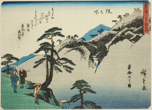 Sakanoshita: Vue du mont Fudesute (Sakanoshita, Fudesuteyama no zu), de la série "Les Cinquante-trois Stations du Tokaido (Tokaido gojusan tsugi)" - Utagawa Hiroshige