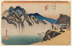 Sakanoshita : le sommet du pinceau jeté, planche 49 de la première série Tokaido, c.1834 - Utagawa Hiroshige