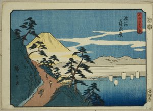 Le pic Satta dans la province de Suruga (Suruga Satta mine), de la série "Trente-six vues du mont Fuji (Fuji sanjurokkei)" - Utagawa Hiroshige