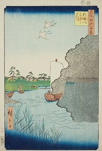 Pins épars sur la rivière Tone (Tonegawa Barabara-matsu), n° 71 de la série "Cent vues célèbres d