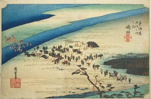 Shimada : La rive de la rivière Oi à Suruga, de la série "Les cinquante-trois stations de la route Tokaido" - Utagawa Hiroshige