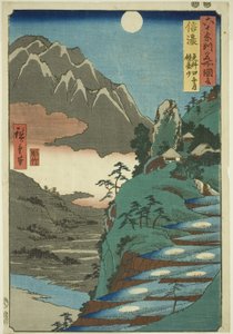 Province de Shinano : La Lune reflétée dans les rizières de Sarashina près du mont Kyôdai, de la série Lieux célèbres des soixante et quelques provinces - Utagawa Hiroshige
