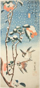 Moineaux et camélia dans la neige - Utagawa Hiroshige