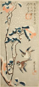 Moineaux et camélia dans la neige - Utagawa Hiroshige
