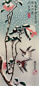 Moineaux et camélias dans la neige - Utagawa Hiroshige
